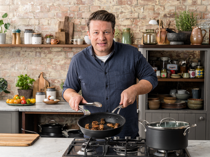 Jamie Oliver by Tefal Cooks Classic Non-Stick Induction Hard Anodised Twinpack Frypan Set 24/28cm