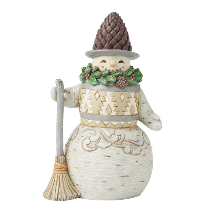 Jim Shore White Woodland Snowman With Pinecone Hat Figurine