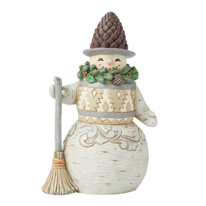 Jim Shore White Woodland Snowman With Pinecone Hat Figurine
