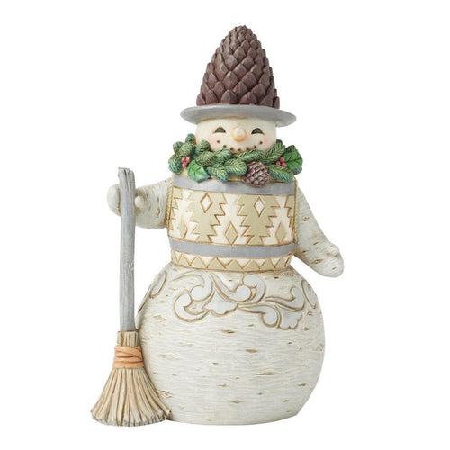 Jim Shore White Woodland Snowman With Pinecone Hat Figurine