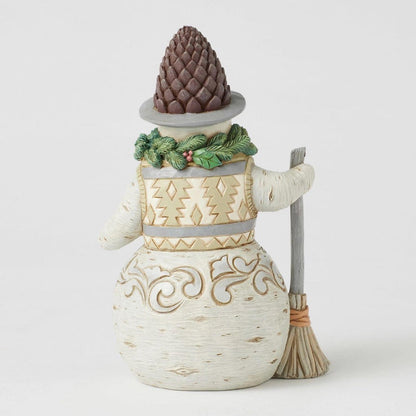 Jim Shore White Woodland Snowman With Pinecone Hat Figurine