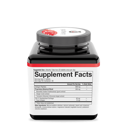 JUC2.00752 Youtheory Joint Complex (UC2) 60 Tablets Nutrition Facts Panel