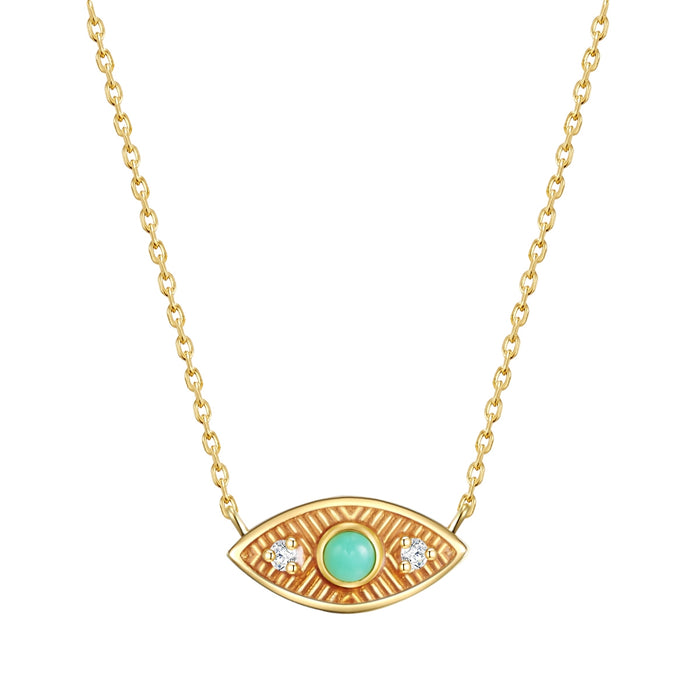 Kette ALLSEHENDES AUGE mit Jade/Zirkonia gelbgold