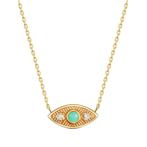 Kette ALLSEHENDES AUGE mit Jade/Zirkonia gelbgold