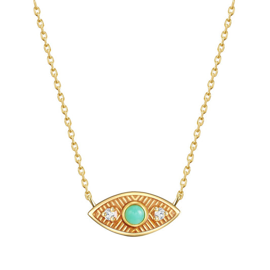 Kette ALLSEHENDES AUGE mit Jade/Zirkonia gelbgold