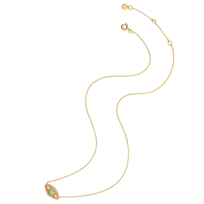 Kette ALLSEHENDES AUGE mit Jade/Zirkonia gelbgold