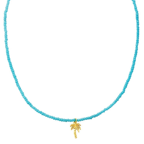 Kette mit blauen Glasperlen und Palmen-Anhänger