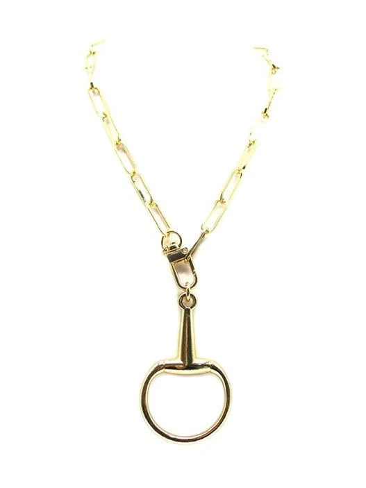 Large Gold Snaffle Bit Pendant Necklace