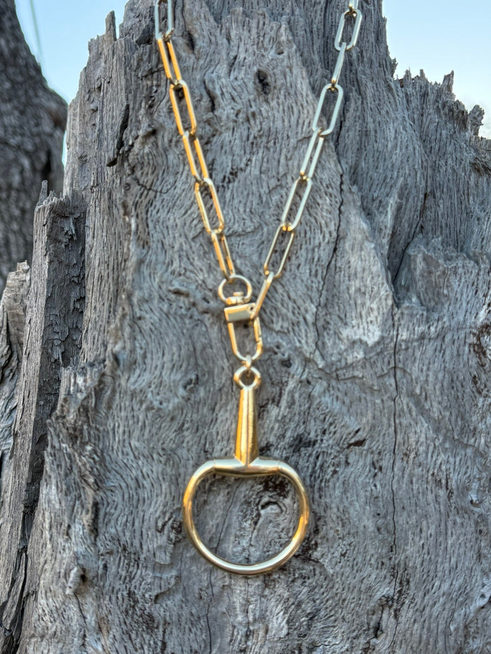 Large Gold Snaffle Bit Pendant Necklace