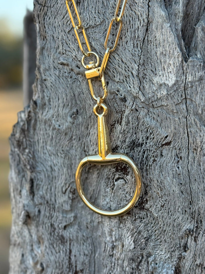 Large Gold Snaffle Bit Pendant Necklace