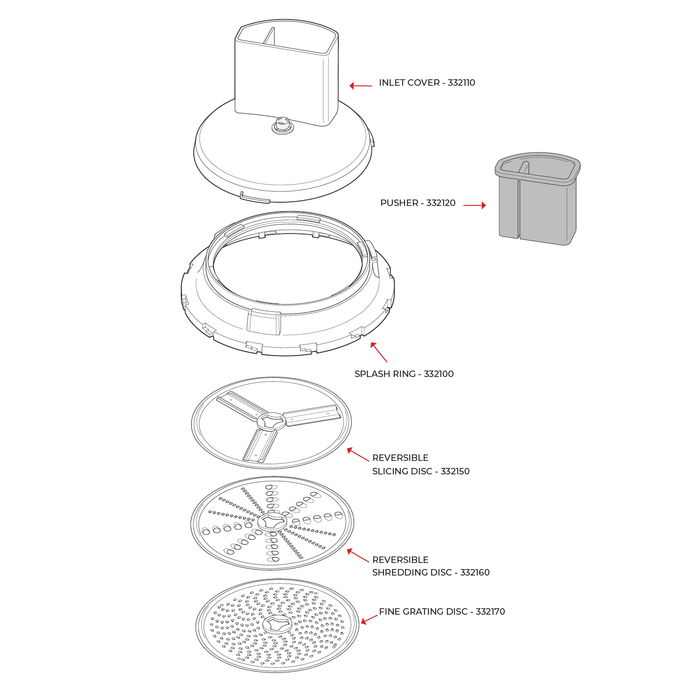 Technical diagram of the NutriMill large slicer shredder attachment