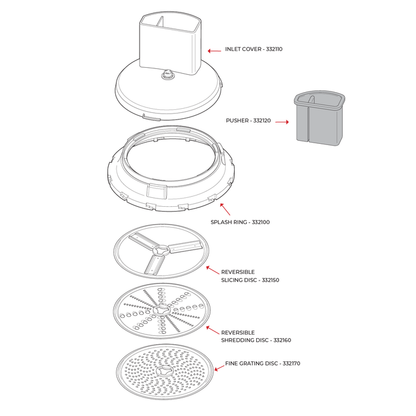 Technical diagram of the NutriMill large slicer shredder attachment