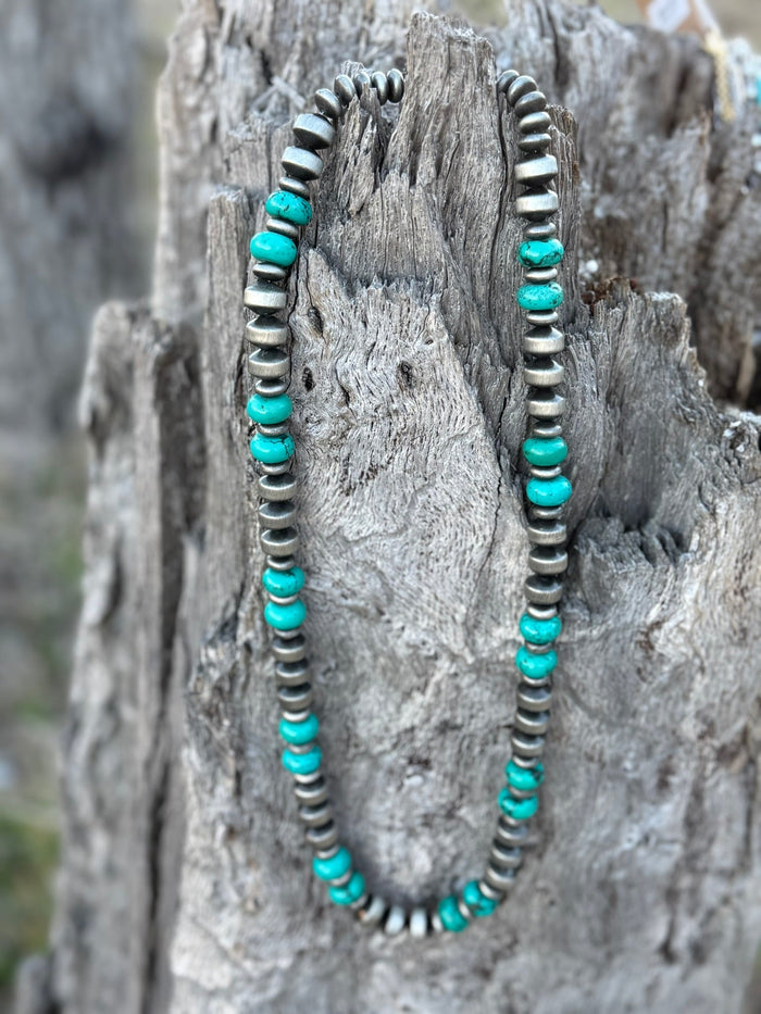 Large Turquoise Roundel Beaded Necklace