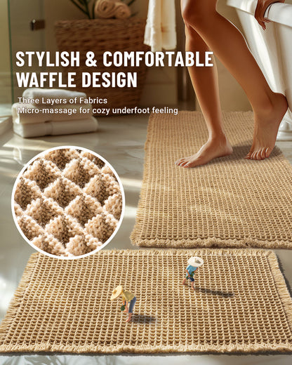 Large Waffle Bath Mat Set, Non Slip Bath Mat Set, Ultra Absorbent Bath Mats for Bathroom Decor, Extra Soft Floor Bathroom Rugs Sets 2 Piece, Washable Bath Rugs (20"×47" and 16"×24")