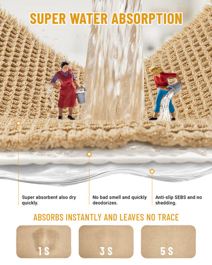 Large Waffle Bath Mat Set, Non Slip Bath Mat Set, Ultra Absorbent Bath Mats for Bathroom Decor, Extra Soft Floor Bathroom Rugs Sets 2 Piece, Washable Bath Rugs (20"×47" and 16"×24")