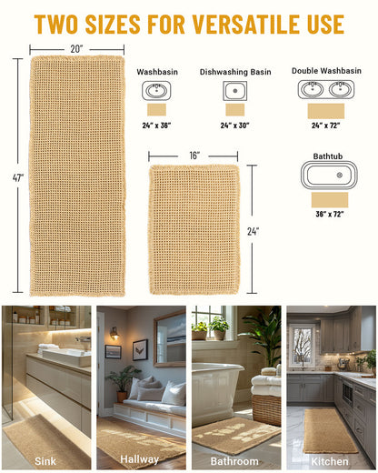 Large Waffle Bath Mat Set, Non Slip Bath Mat Set, Ultra Absorbent Bath Mats for Bathroom Decor, Extra Soft Floor Bathroom Rugs Sets 2 Piece, Washable Bath Rugs (20"×47" and 16"×24")