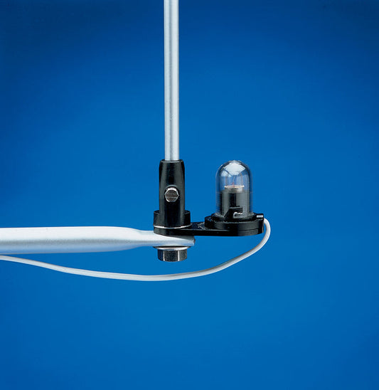 Close-up of LED WindTrak Light for WindTrak 10 and WindTrak 15 wind indicators bulb and cable connector against a blue background