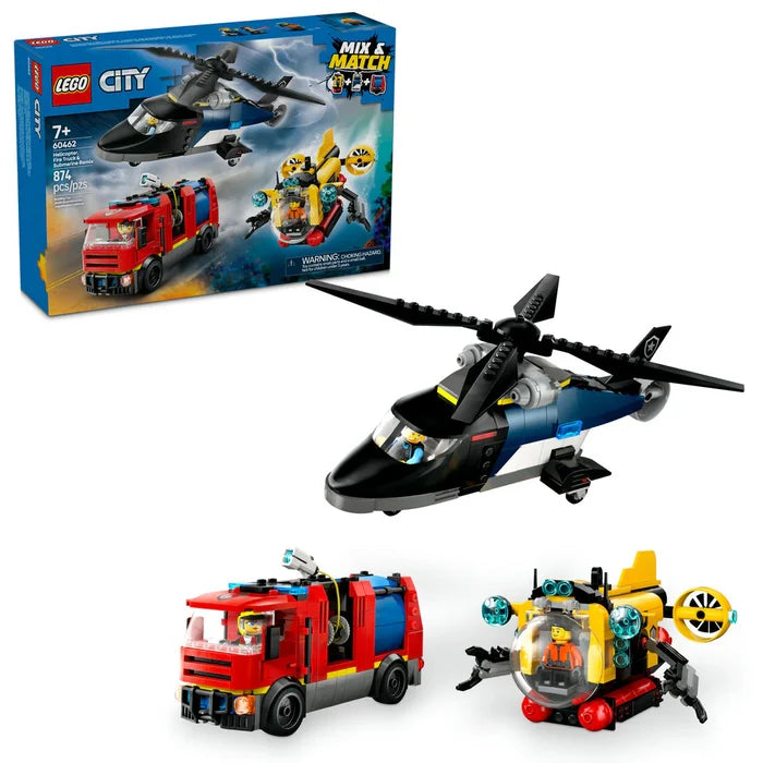 Lego City Helicopter, Fire Truck & Submarine Remix 3 in 1 Building Toy