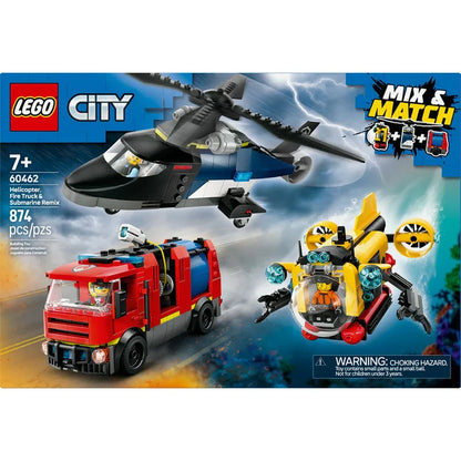 Lego City Helicopter, Fire Truck & Submarine Remix 3 in 1 Building Toy