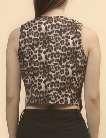 Leopard Print Cropped VestS