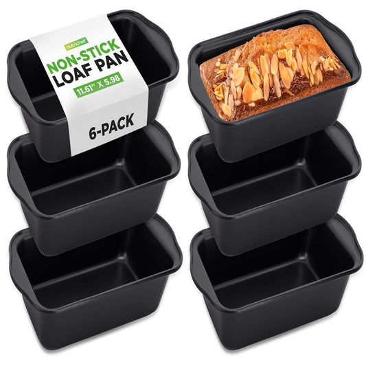 Loaf Pans Set of 6, Quick Heat, Non-Stick Carbon Steel, Easy Grip Handles