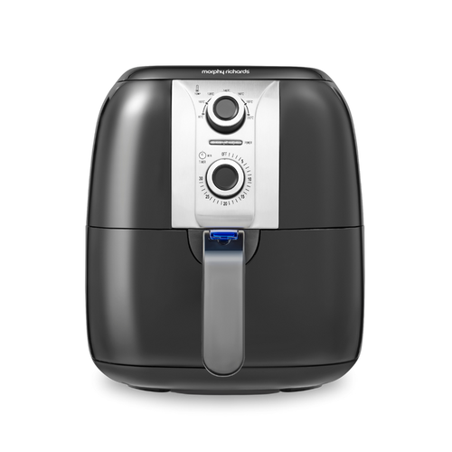 A black manual 3 Litre Air Fryer with visible temperature and timer controls on the front.