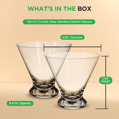Martini Glasses Set 8.4oz Lead-Free Crystal Dishwasher Safe