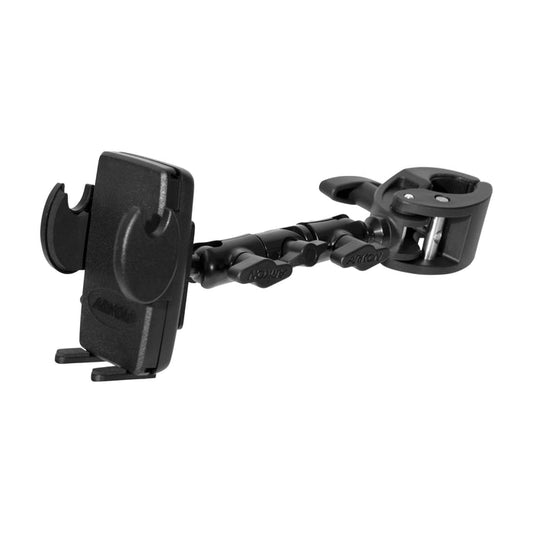 The Mega Grip™ Phone Holder with 6 Multi-Angle Arm and Clamp Mount offers secure, flexible phone positioning with a black clamp mount and adjustable arm for versatile use.