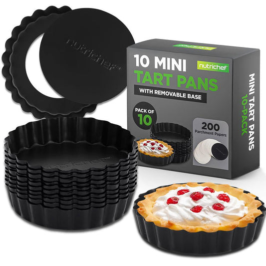 Mini Tart Pans 10pc Set Nonstick Removable Bottom Carbon Steel