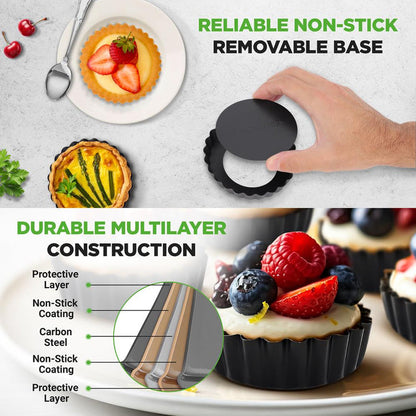 Mini Tart Pans 10pc Set Nonstick Removable Bottom Carbon Steel
