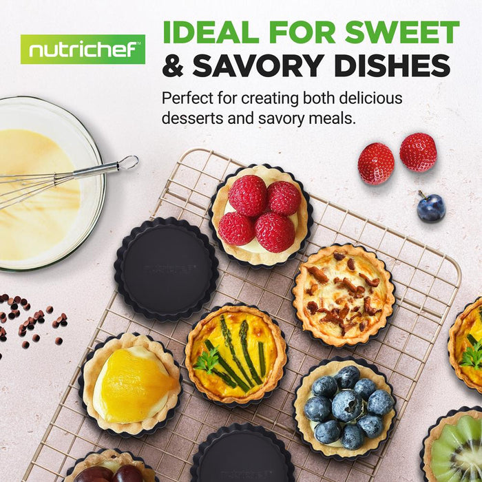 Mini Tart Pans 10pc Set Nonstick Removable Bottom Carbon Steel