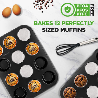 Muffin Pans 2-Pack Nonstick Carbon Steel 12-Cup with Liners