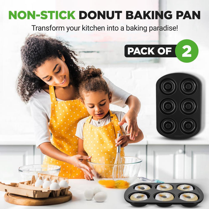 Nonstick Donut Pans 2-Pack, Easy Clean Carbon Steel, Oven Safe 450¬8F