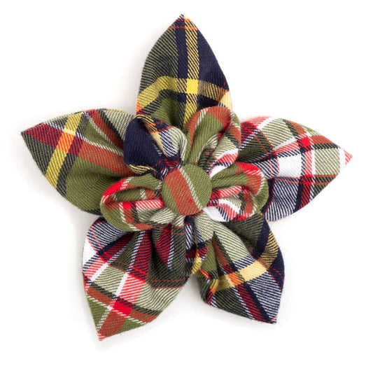 The Worthy Dog Bow Ties SM Olive Plaid Flower Pet Collar Attachment - 2 Sizes