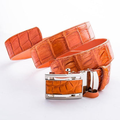 Orange Genuine Crocodile Skin Leather Mens Belts-Bikerringshop