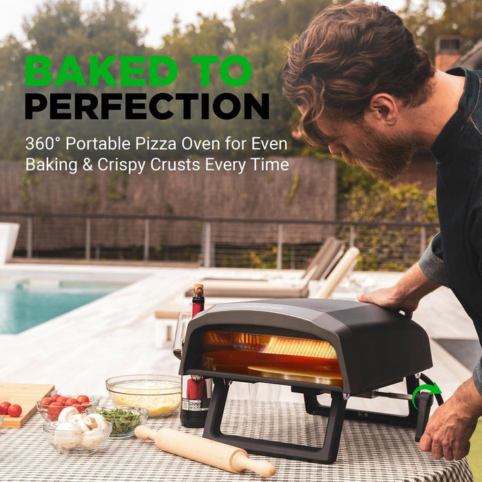 Outdoor Pizza Oven - 1-Min Cook - Rotating Stone - Carbon Steel