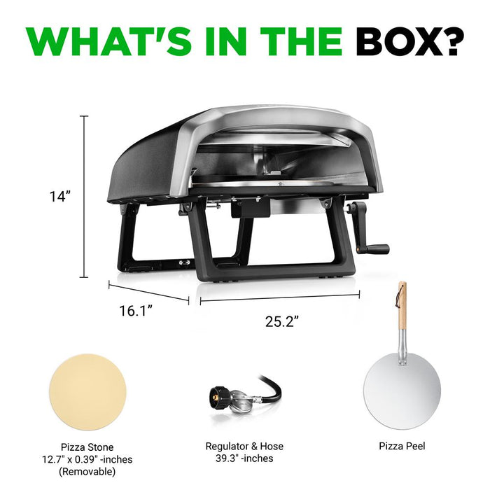 Outdoor Pizza Oven, 1-Min Cook, Rotating Stone, Carbon Steel