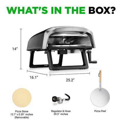Outdoor Pizza Oven, 1-Min Cook, Rotating Stone, Carbon Steel