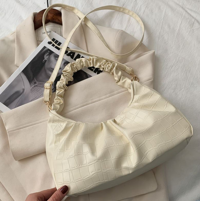 PB141 Ivory Crocodile Scrunched Handle Purse