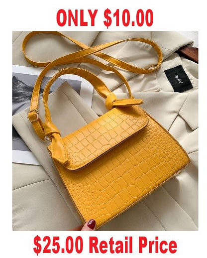 PB25 Golden Yellow Crocodile Design Shoulder Bag