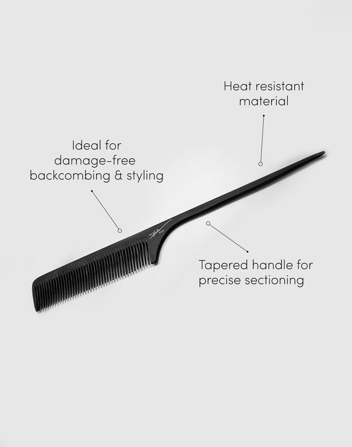 pin tail comb (heat resistant) ideal for samage-free backcombing & styling, tapered handle for precise sectioning