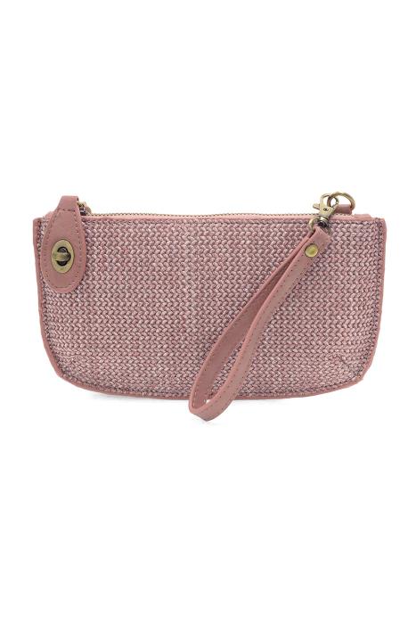 Pink Straw Mini Crossbody Wristlet Clutch
