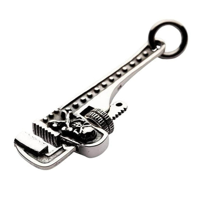 925 sterling silver wrench pendant showing skull crossbones detail
