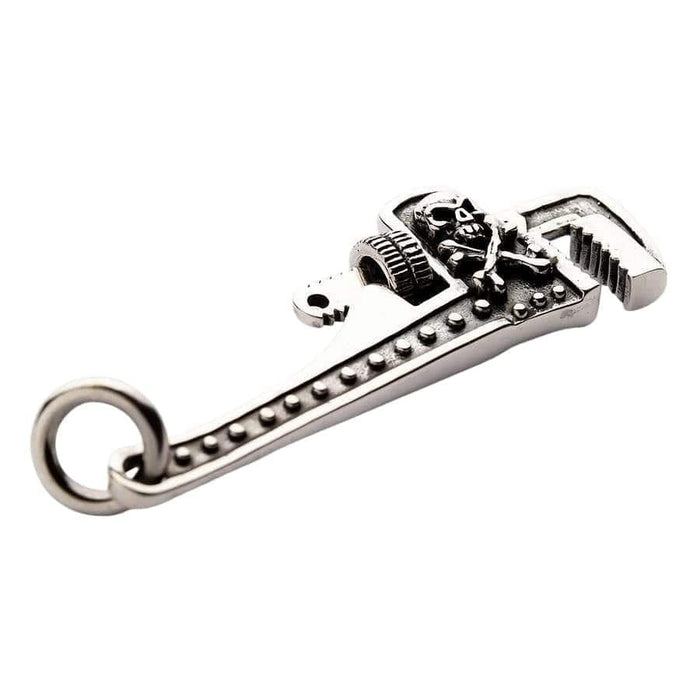 925 silver pipe wrench skull pendant reverse angle view