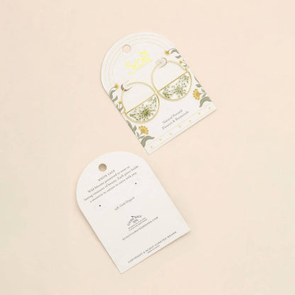 Pressed Flower Hoop Earring - White Lace Flower/Gold