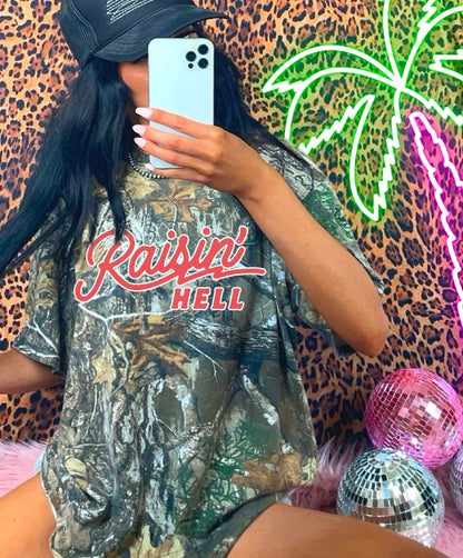 Raisin' Hell Tree Camo Graphic TeeS