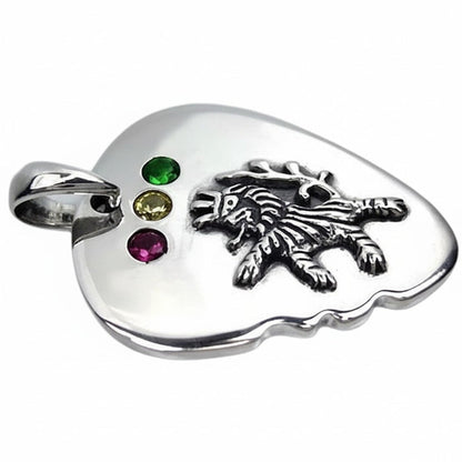 A side view of the two-tone Rasta lion pendant, highlighting the detailed lion carving.