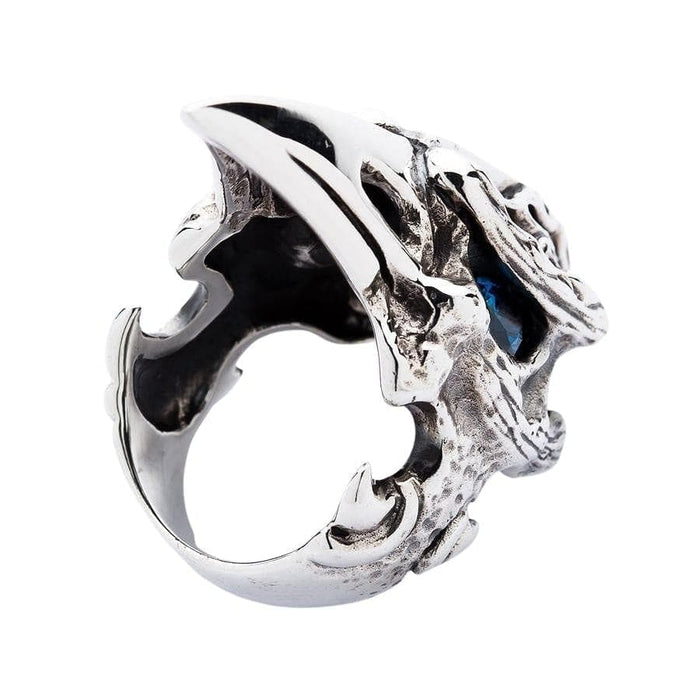 The back view of the large raven skull ring, showing its thick, solid band.