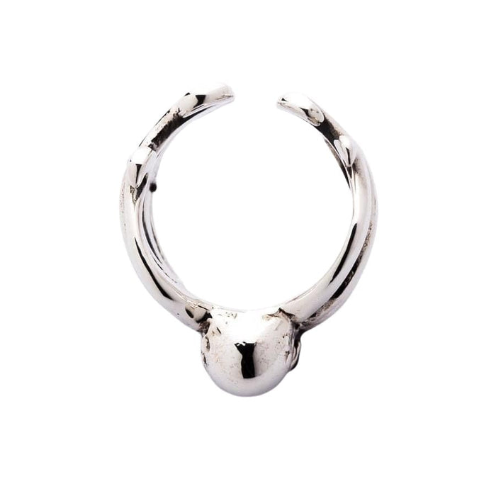 Top view of adjustable sterling silver octopus ring showing open band design