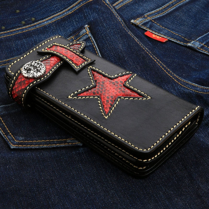 Tribal Star Red Genuine Leather Men's Biker Wallet